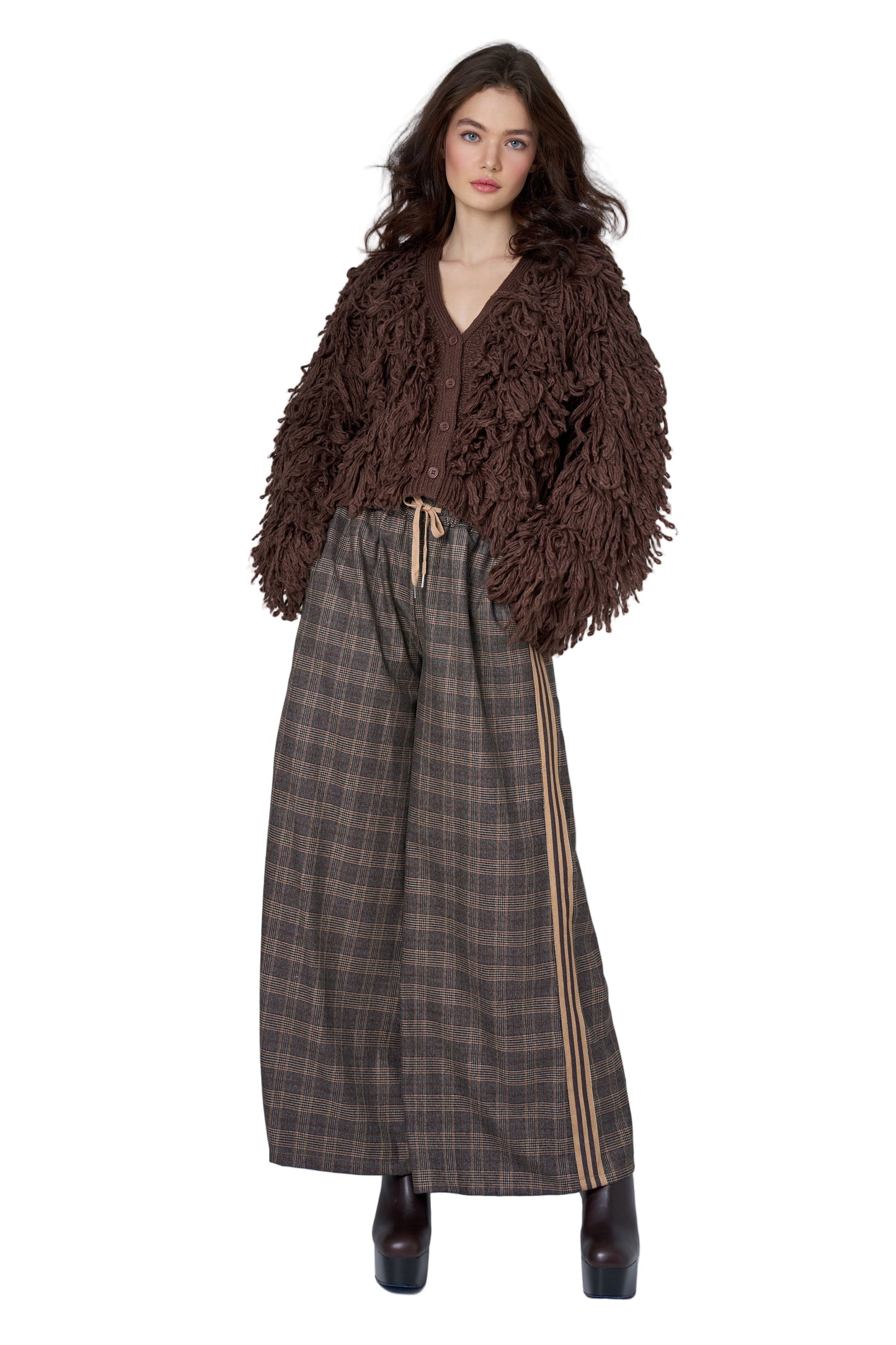 ASTRID -Brown Plaid Woven Pant