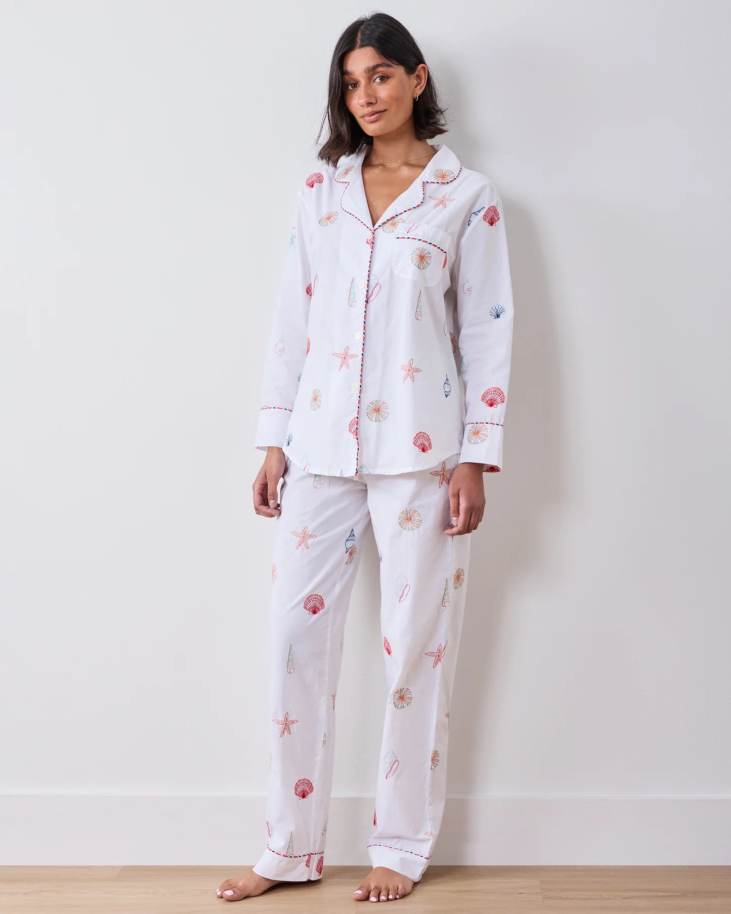 Printfresh Embroidered Shells Long PJ Set