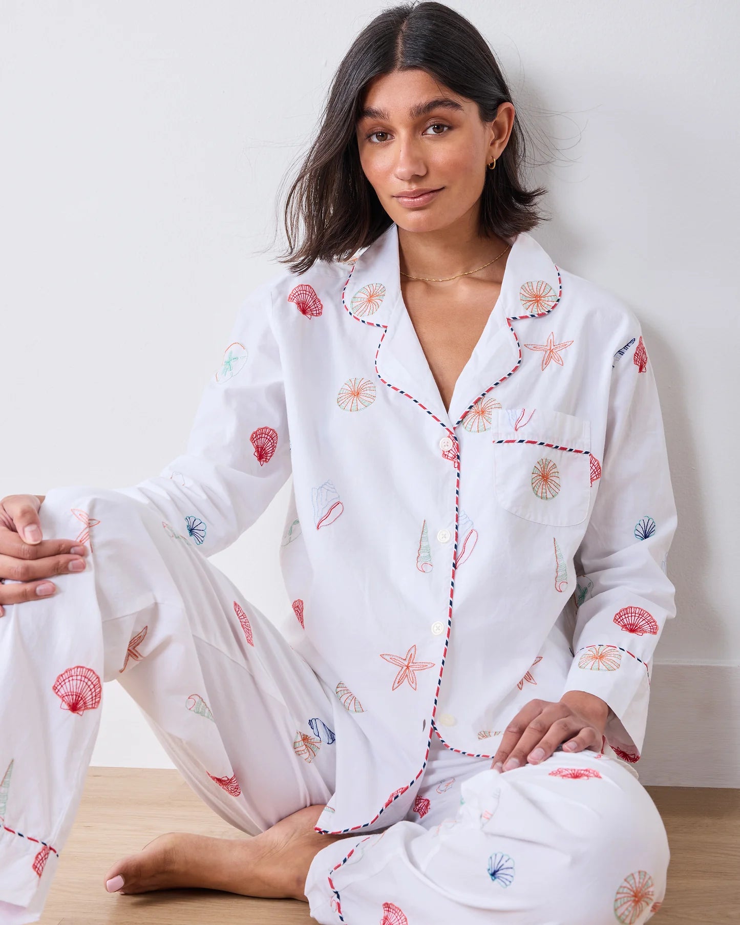 Printfresh Embroidered Shells Long PJ Set
