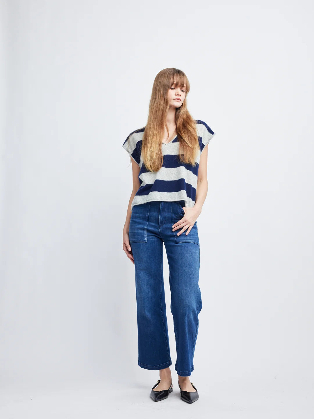 Self Contrast Madison Cashmere V Neck Sweater