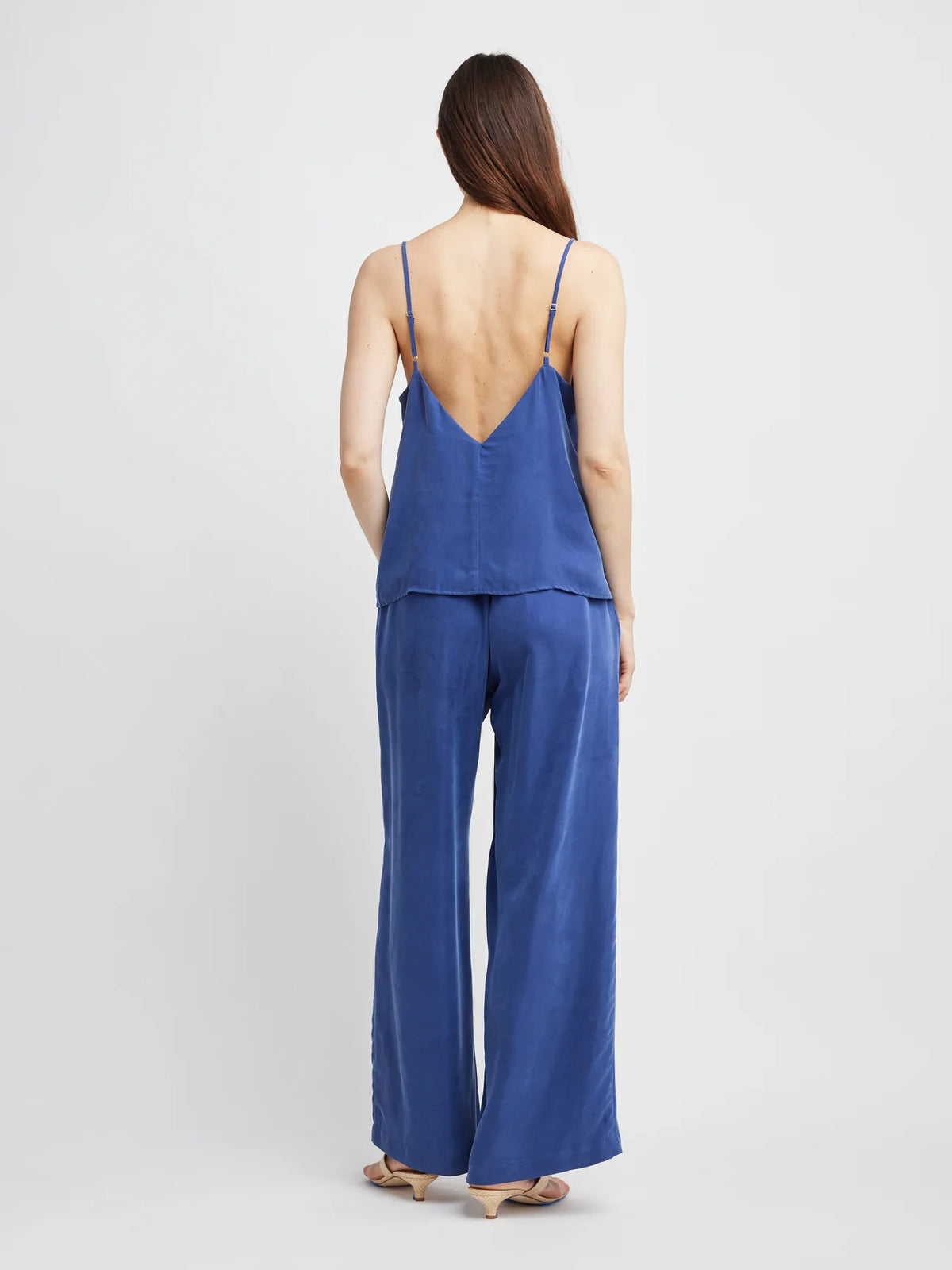 Self Contrast Caroline Satin Navy Pants