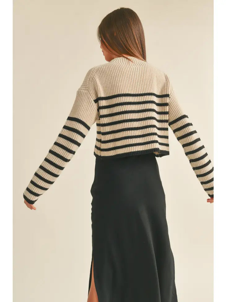 Striped Pattern Mock Neck Sweater