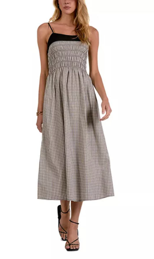 Elan Spaghetti Strap Maxi Dress (White Gingham)