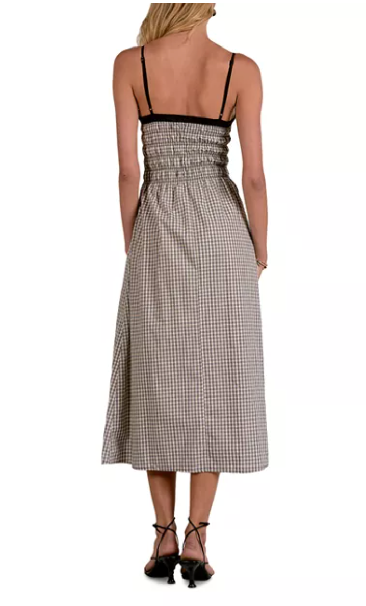Elan Spaghetti Strap Maxi Dress (White Gingham)
