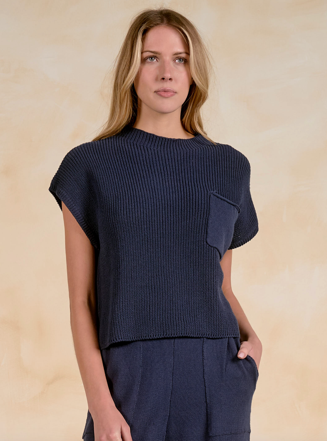 Elan Cap Sleeve Crew Neck Sweater