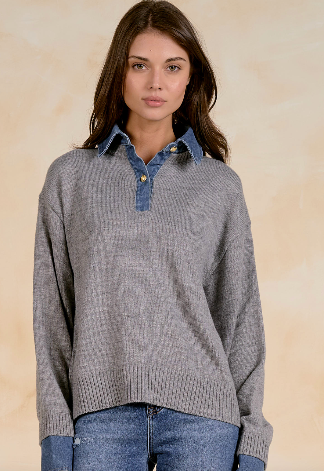 Elan Denim Collared Sweater