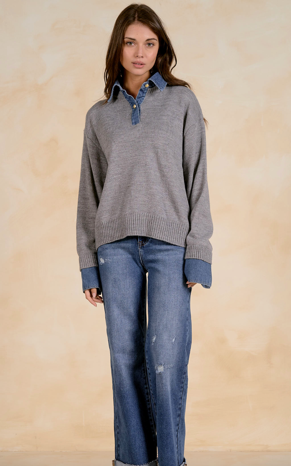 Elan Denim Collared Sweater