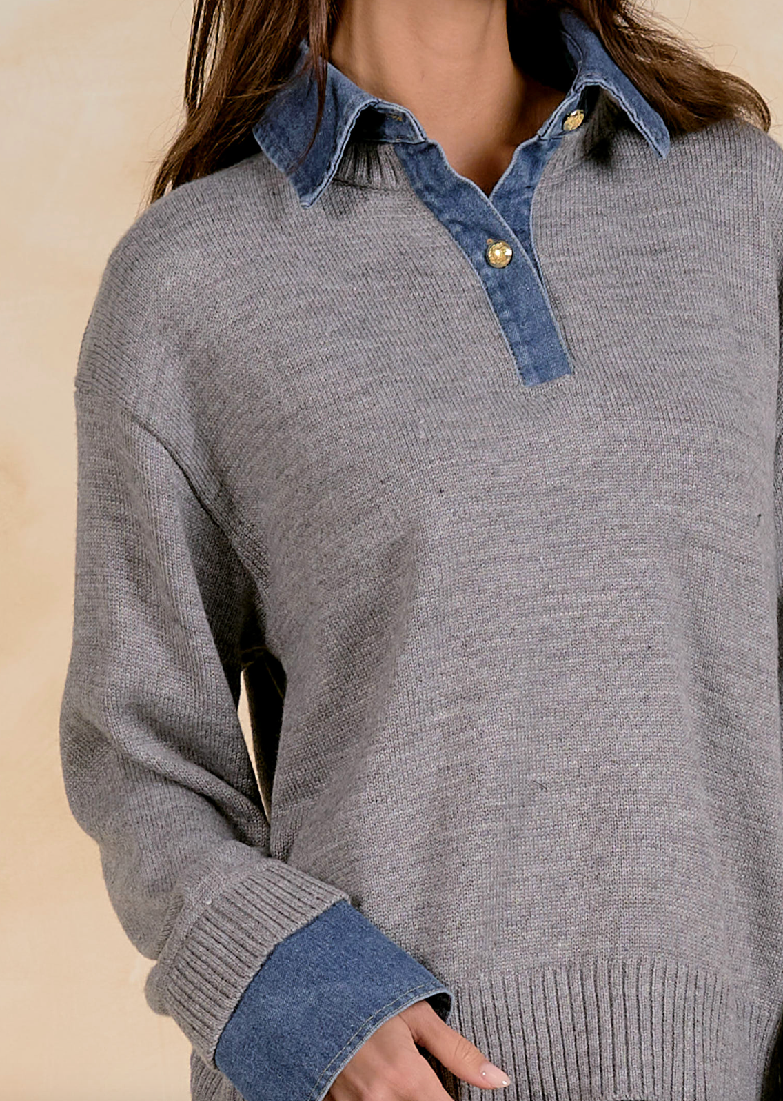 Elan Denim Collared Sweater