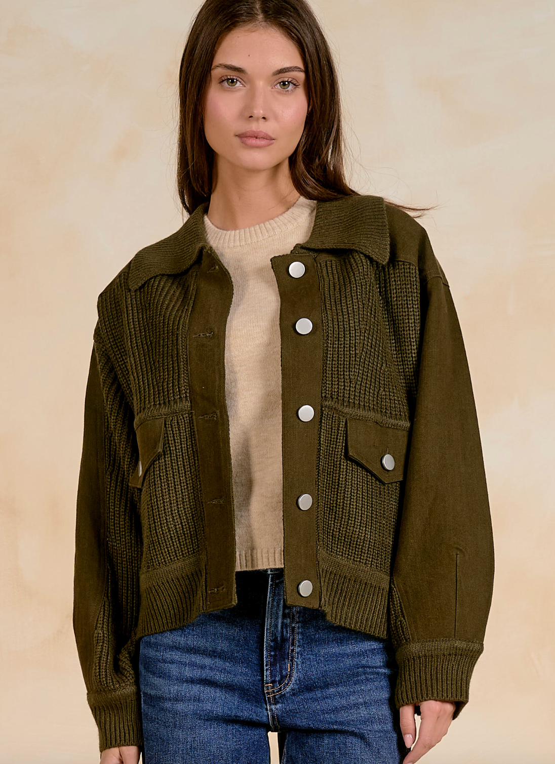 Elan Front Pocket Mixed Media Jacket