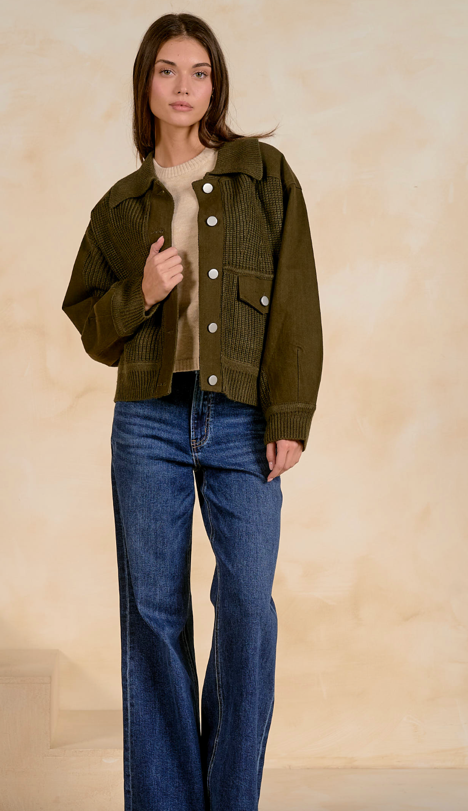 Elan Front Pocket Mixed Media Jacket
