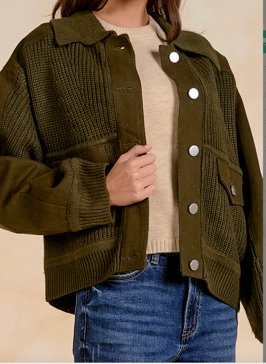 Elan Front Pocket Mixed Media Jacket