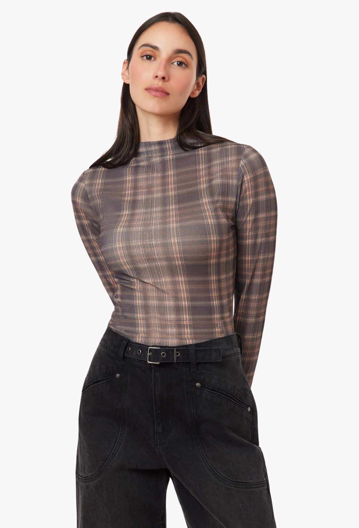 Habitual Plaid Turtleneck Top