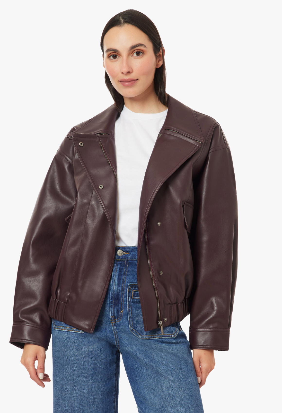 Habitual Vegan Leather Funnel Jacket