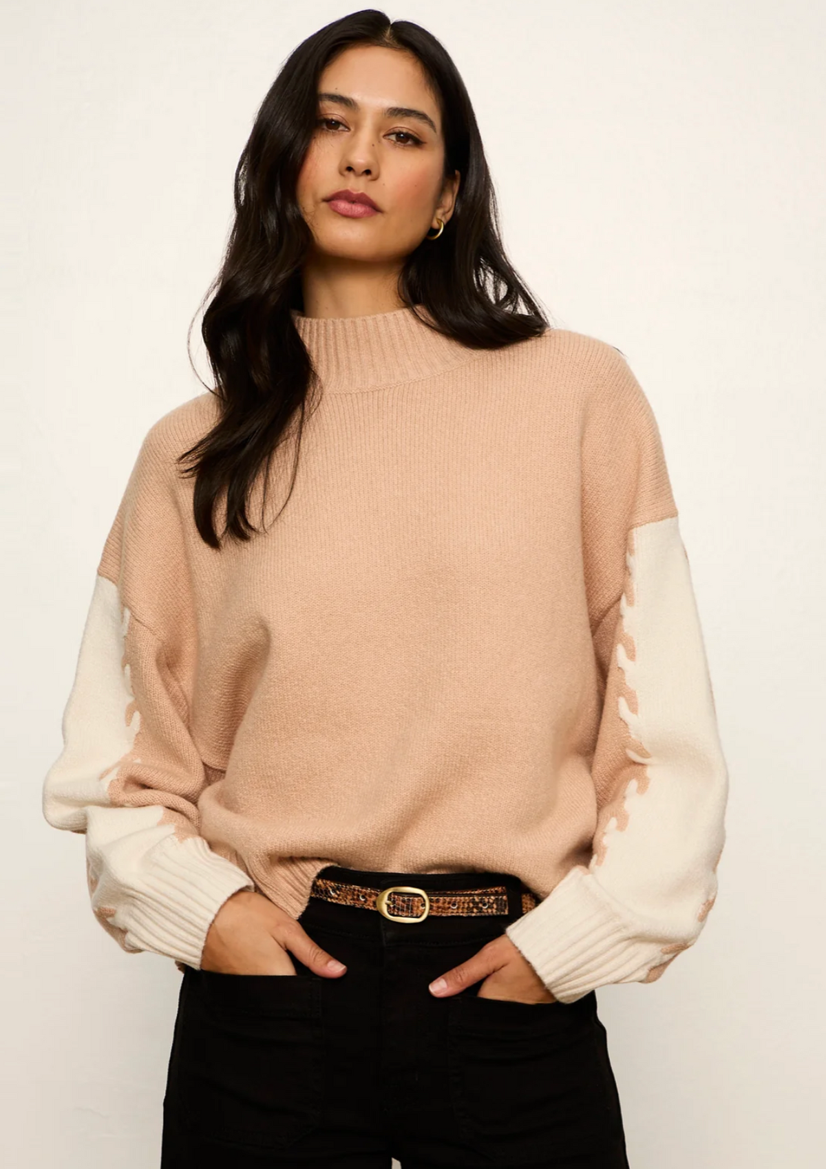 Sanctuary Block Mock Neck Pullover