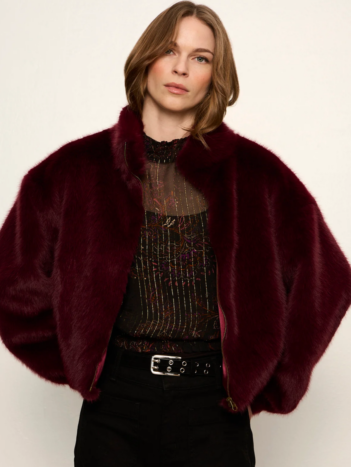 Sanctuary Everest Fur Bomber Jacket (Bordeaux)