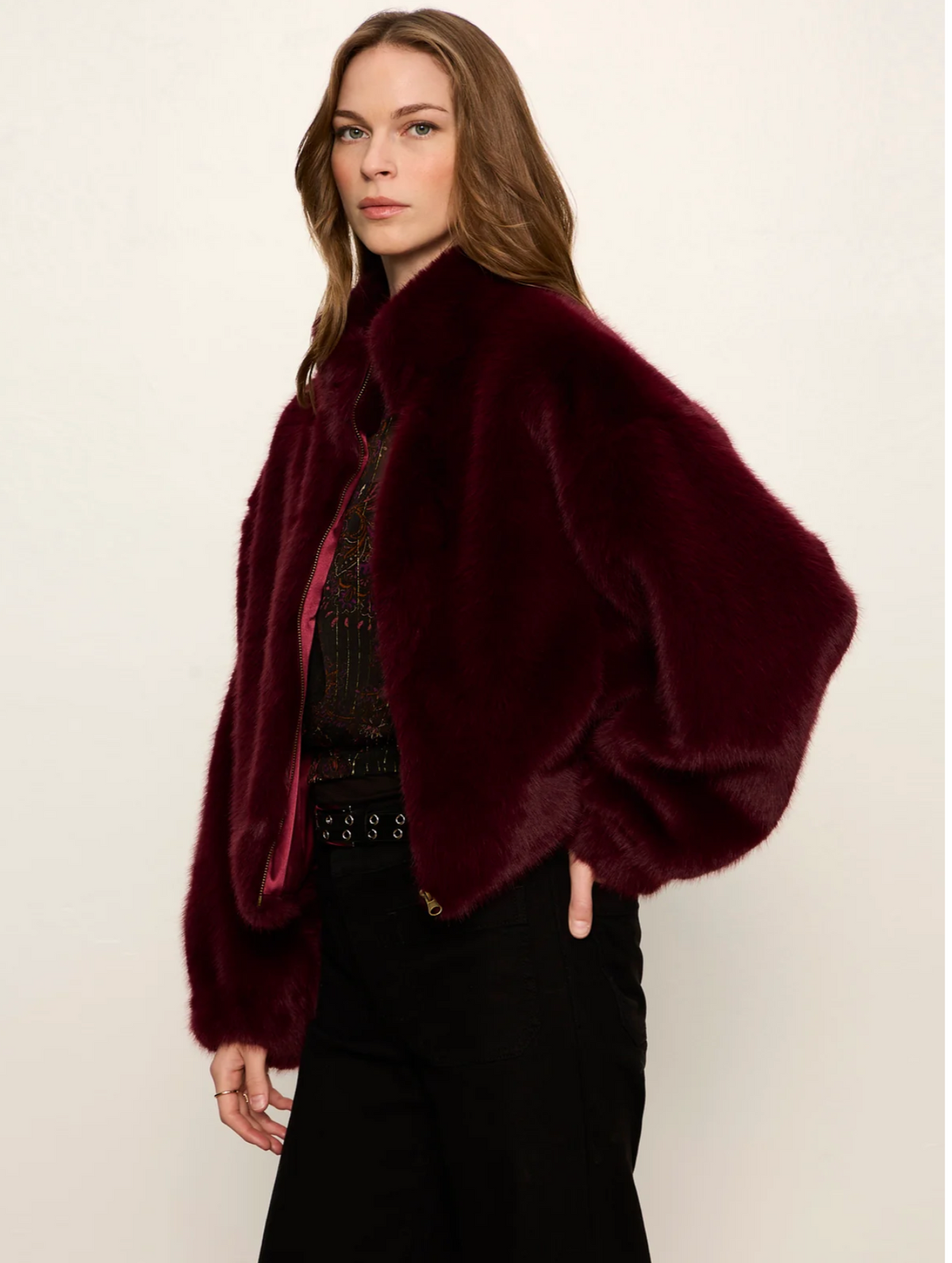 Sanctuary Everest Fur Bomber Jacket (Bordeaux)
