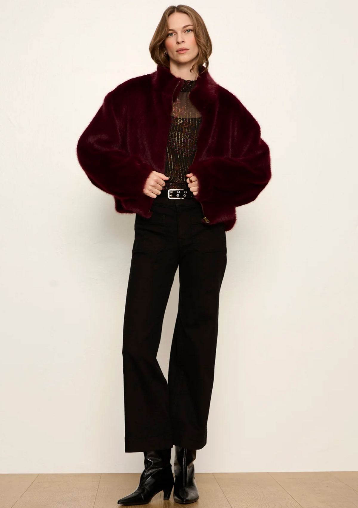 Sanctuary Everest Fur Bomber Jacket (Bordeaux)
