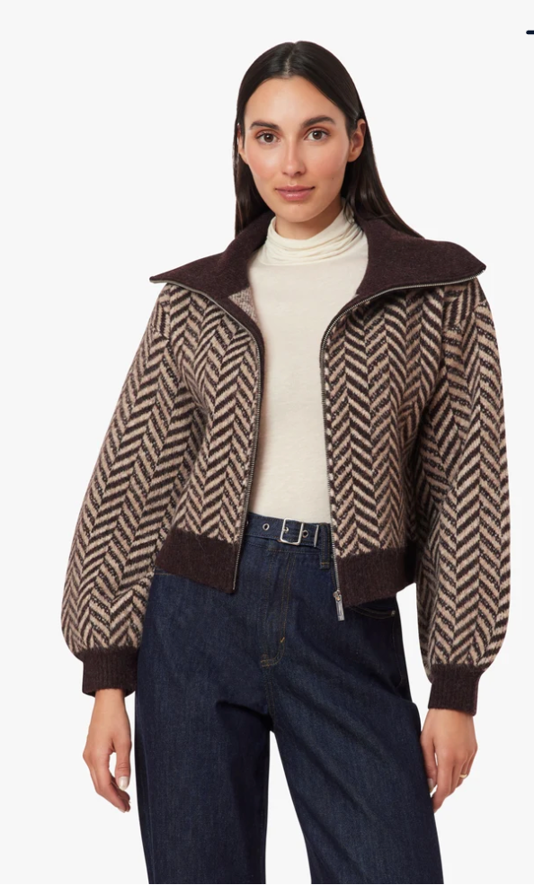 Habitual Herringbone Zip Front Cardigan