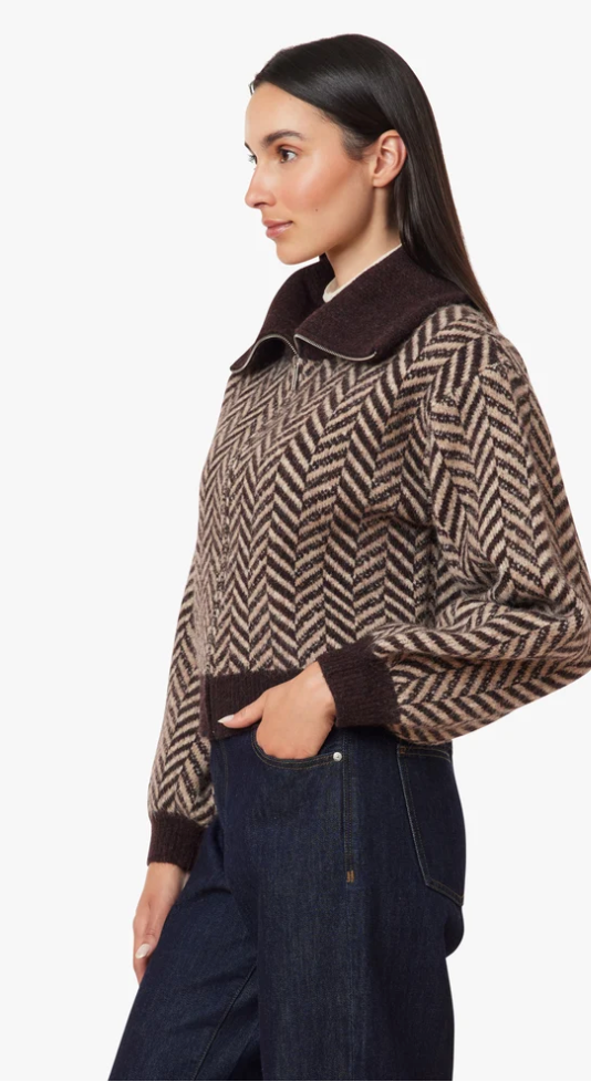 Habitual Herringbone Zip Front Cardigan