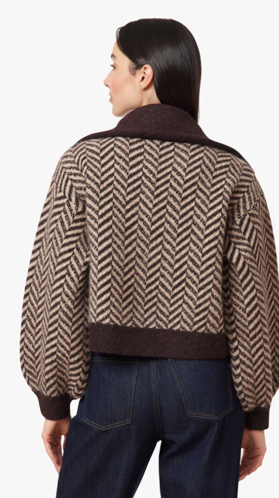 Habitual Herringbone Zip Front Cardigan