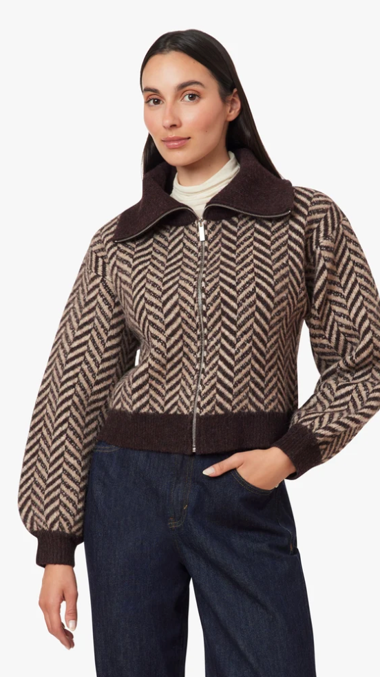 Habitual Herringbone Zip Front Cardigan