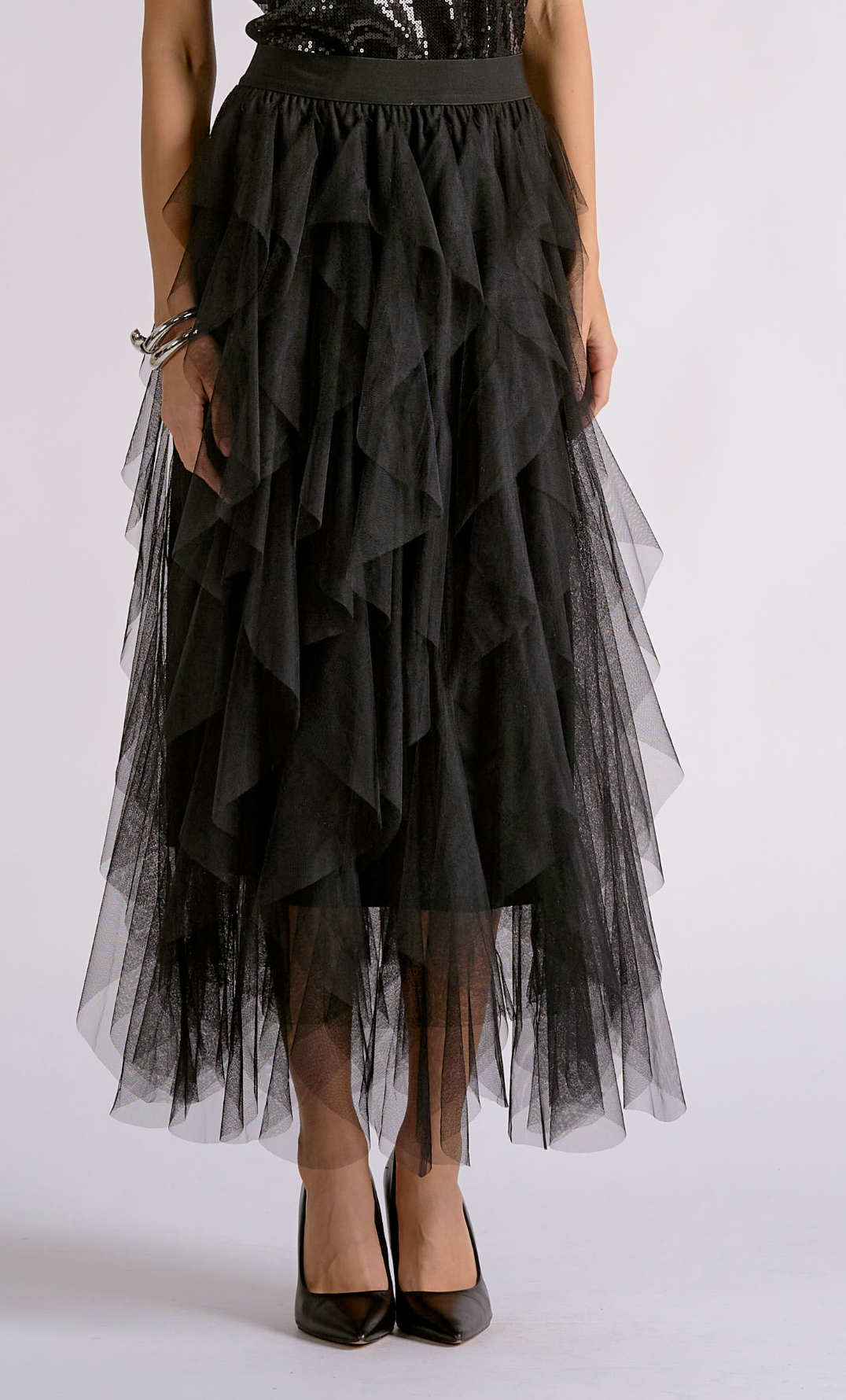 Elan Ruffle Midi Skirt