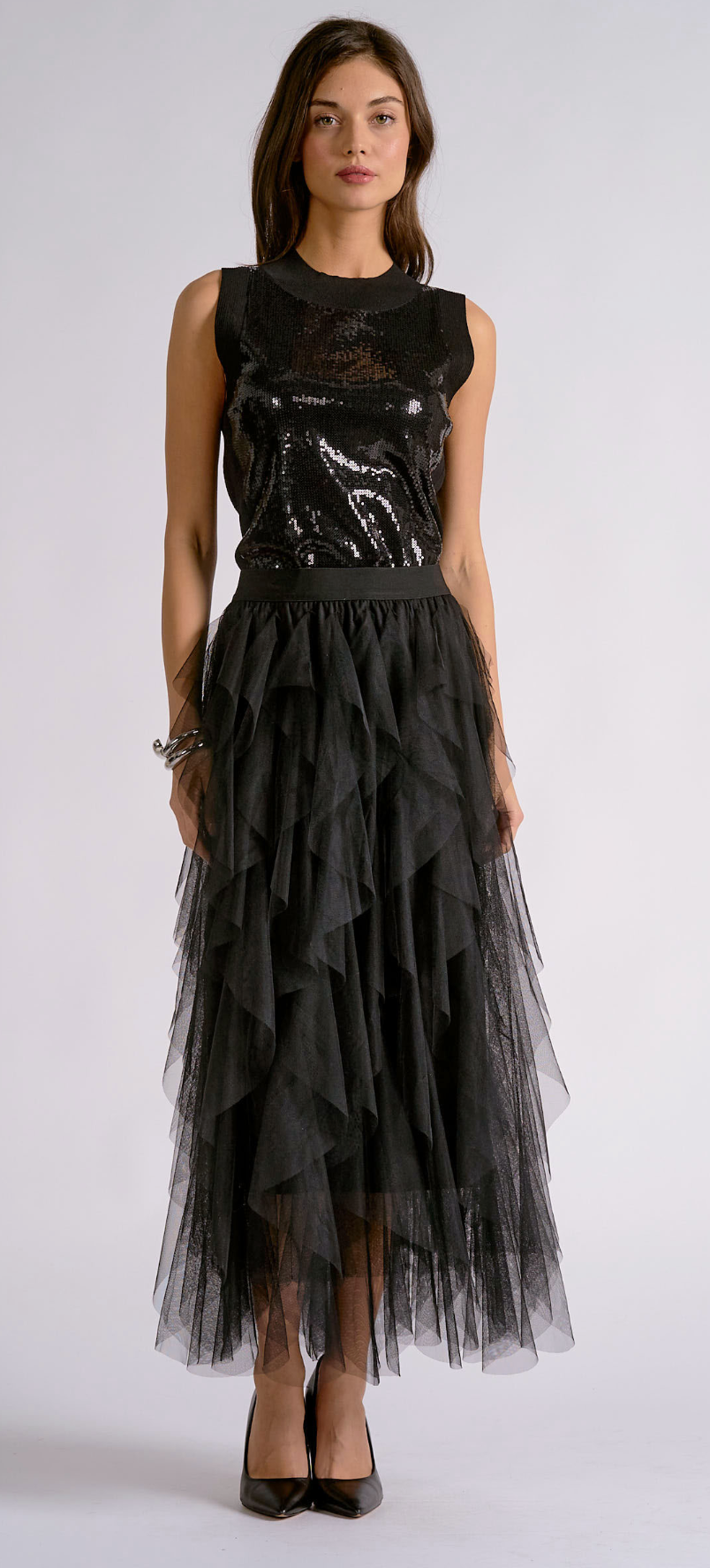Elan Ruffle Midi Skirt