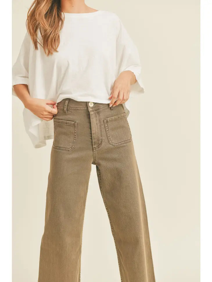 Straight Wide Leg Pants with Front Pocket