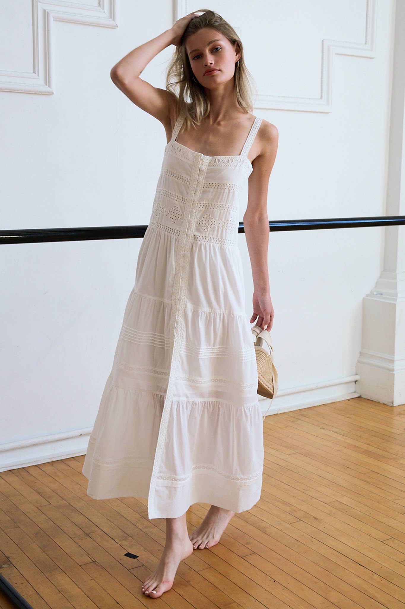 RAISONNEL - Romantic Tiered Woven Maxi with Lace Trim