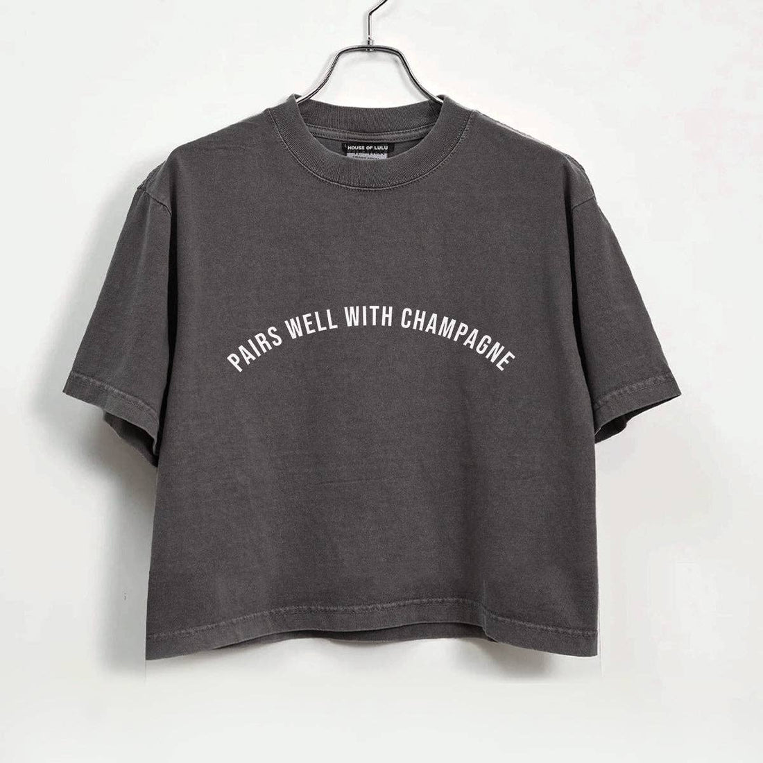 House of Lulu -Pairs Well with Champagne Crop Tee