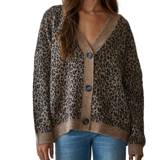 By Together -  Knit Sweater V-Neck Animal Print Cardigan