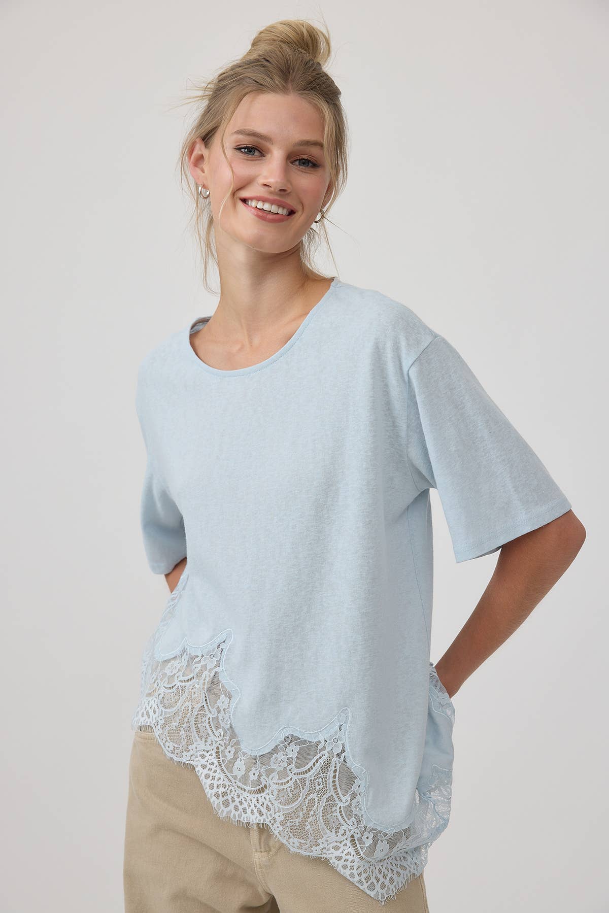 RAISONNEL - Slub Knit Lace Hem Tee - RTK1154