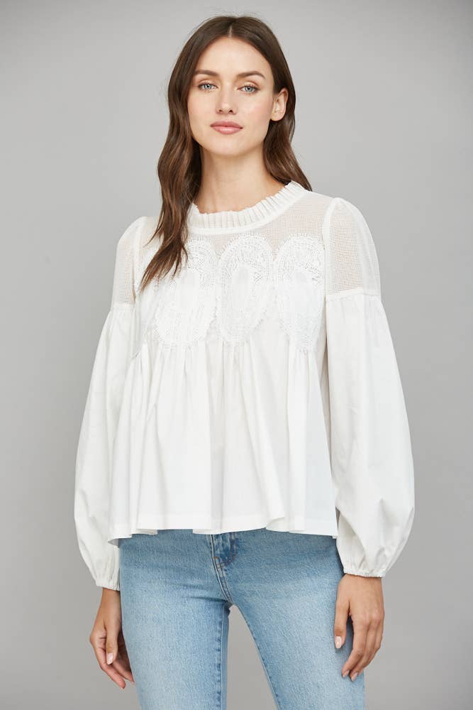 FATE - Lace Applique Long Sleeve Blouse