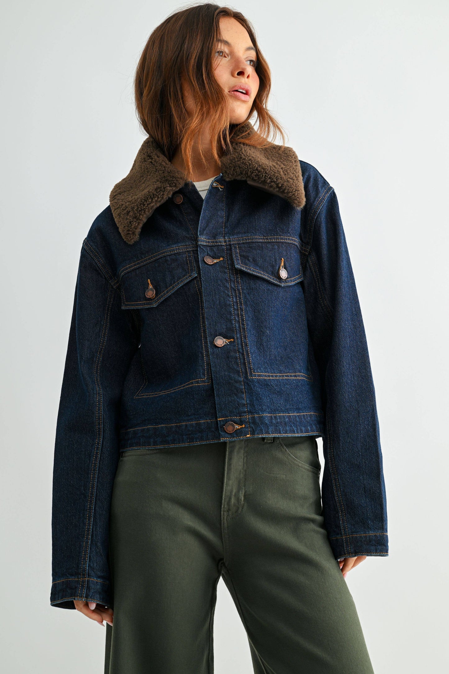 JUST BLACK DENIM - JB Collection Fur Collar Jacket - DARK DENIM - BA622J