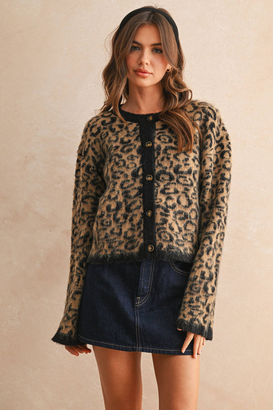 MIOU MUSE - Leopard Print Cardigan Sweater