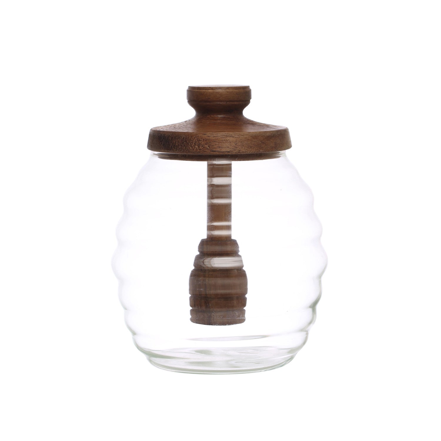 14 oz. Glass Honey Jar w/ Acacia Wood Lid &amp; Attached Honey Dipper, Natural
