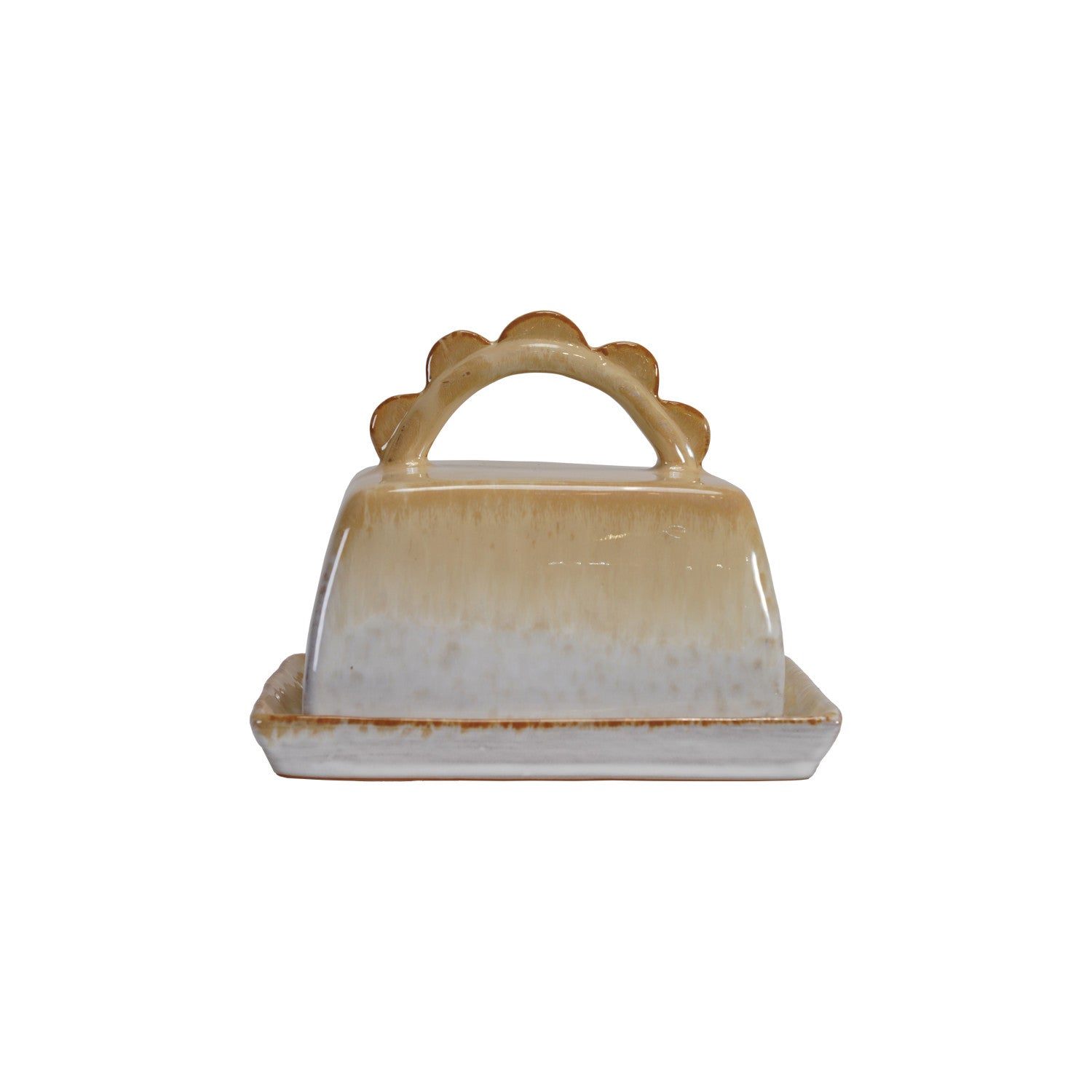 Stoneware Butter Dish with Scalloped Handle (Each One Will Vary)
