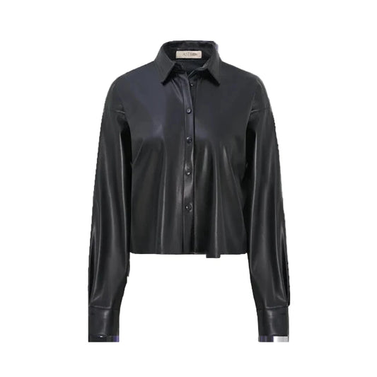 ASTRID- Cropped Pleather Button Down