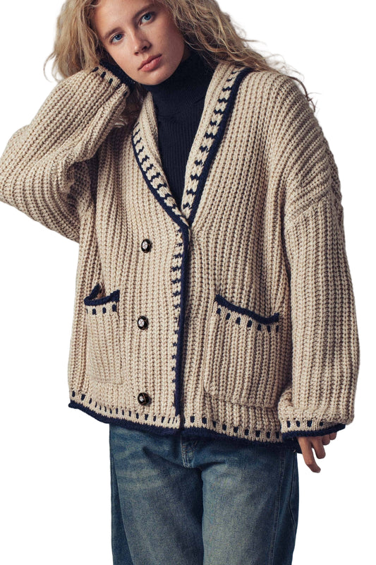 Urban Daizy - Chunky Knit Oversized Contrast Cardigan