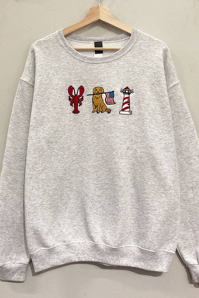 Sweet Claire - Patriotic Retriever Nautical Embroidered Grey Sweatshirt