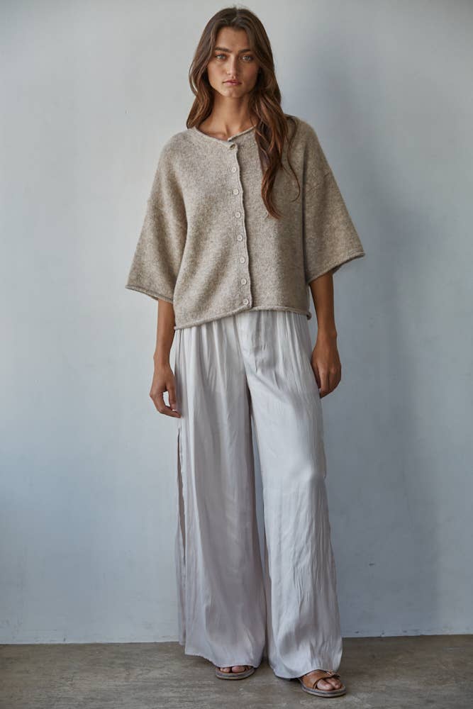 By Together -  Knit Sweater Quarter Sleeve Button Up Cardigan Top