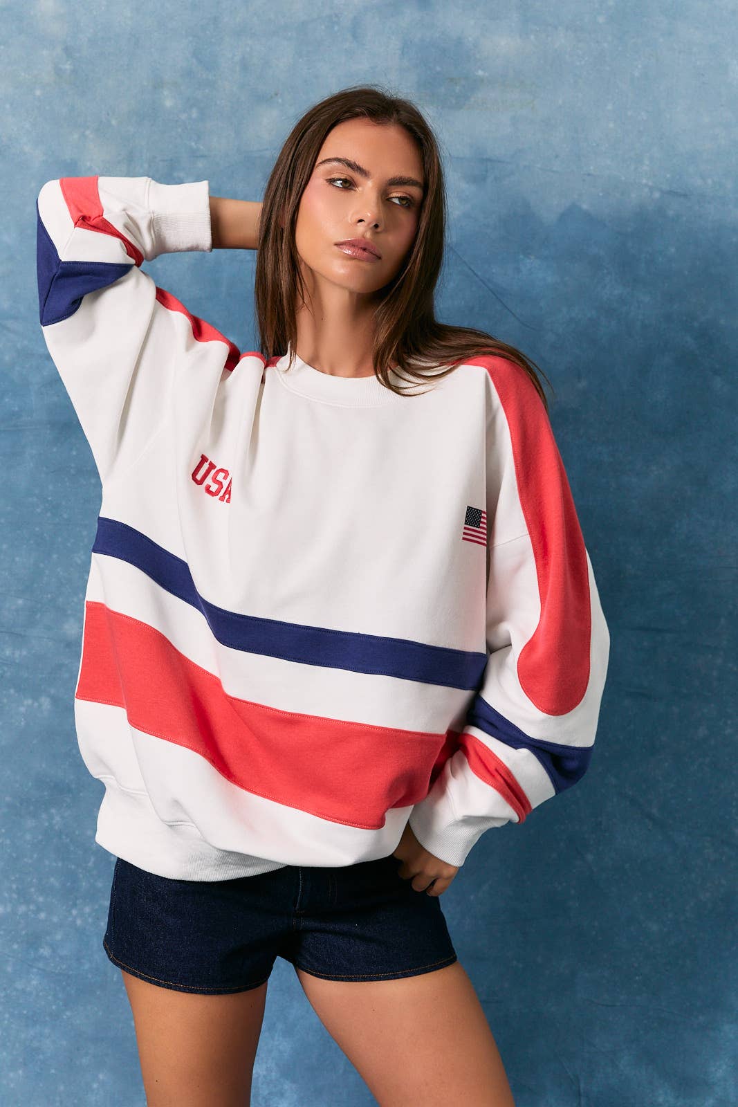 LE LIS - LONG SLEEVE CREW NECK COLOR BLOCK OVERSIZED SWEATSHIRT