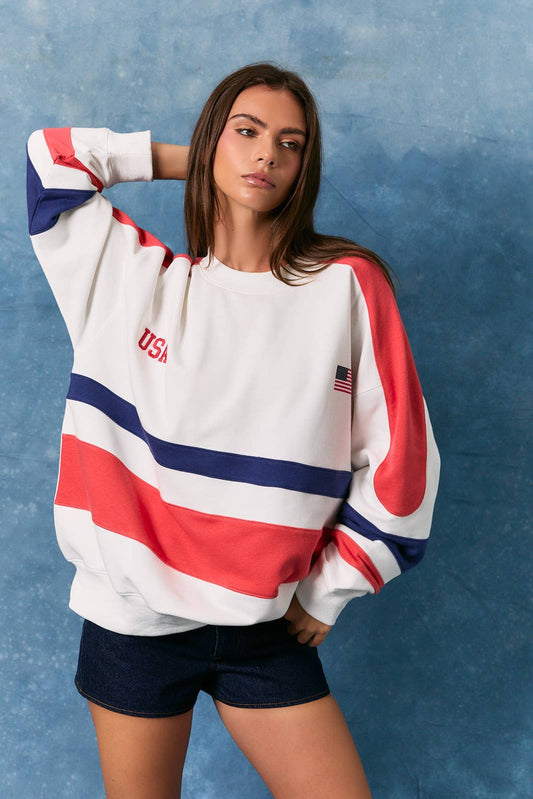 LE LIS - LONG SLEEVE CREW NECK COLOR BLOCK OVERSIZED SWEATSHIRT