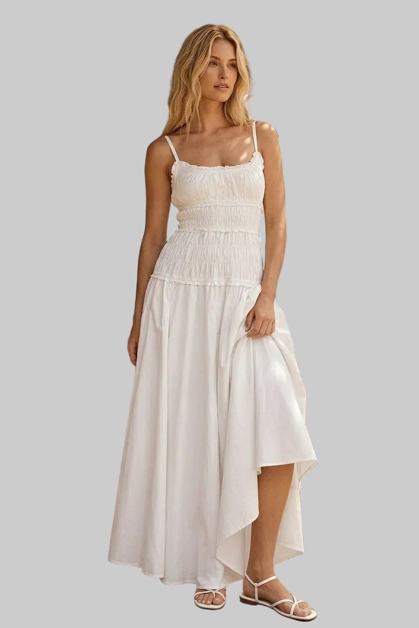 WISTERIA LANE - WHITE SMOCKED MAXI COTTON DRESS