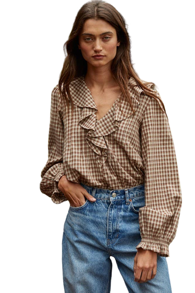 By Together - Gingham Ruffled Blouse