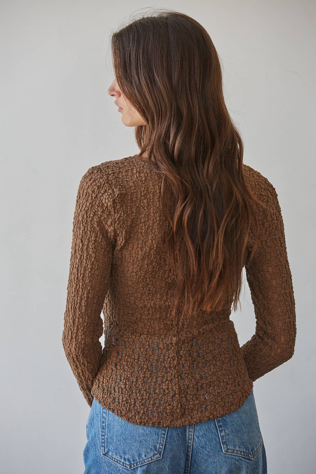 By Together  Woven Cotton Nylon Spandex Lace Button Down Top