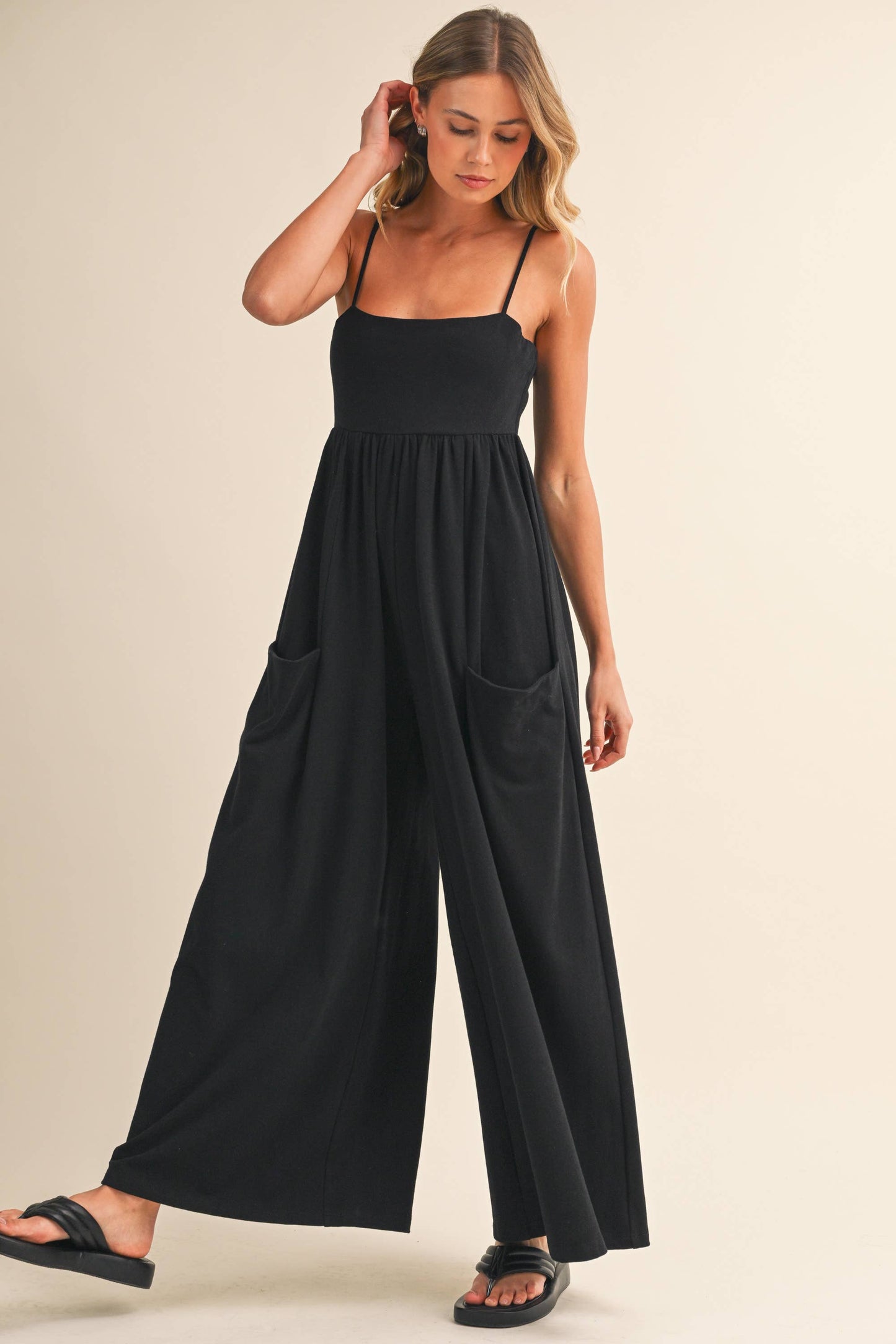 Klesis -STRAPPY EMPIRE-WAIST WIDE-LEG JUMPSUIT