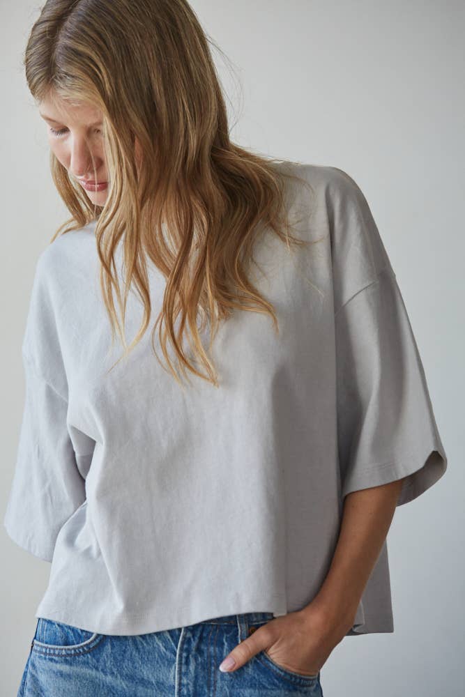 By Together -  Knit Cotton Crew Neck Drop Shoulder Short Sleeve Top