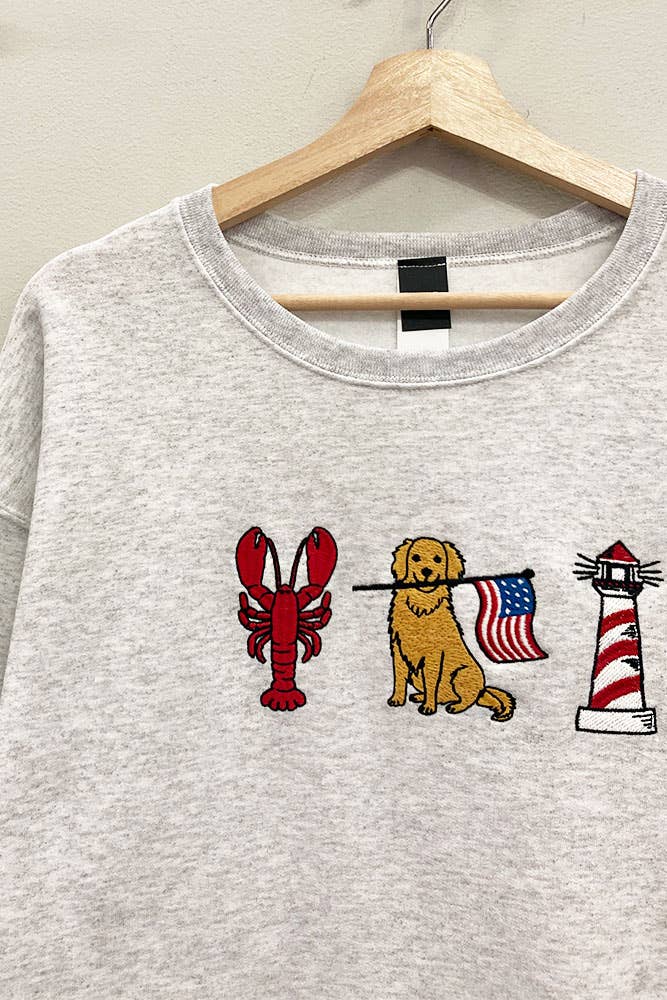 Sweet Claire - Patriotic Retriever Nautical Embroidered Grey Sweatshirt