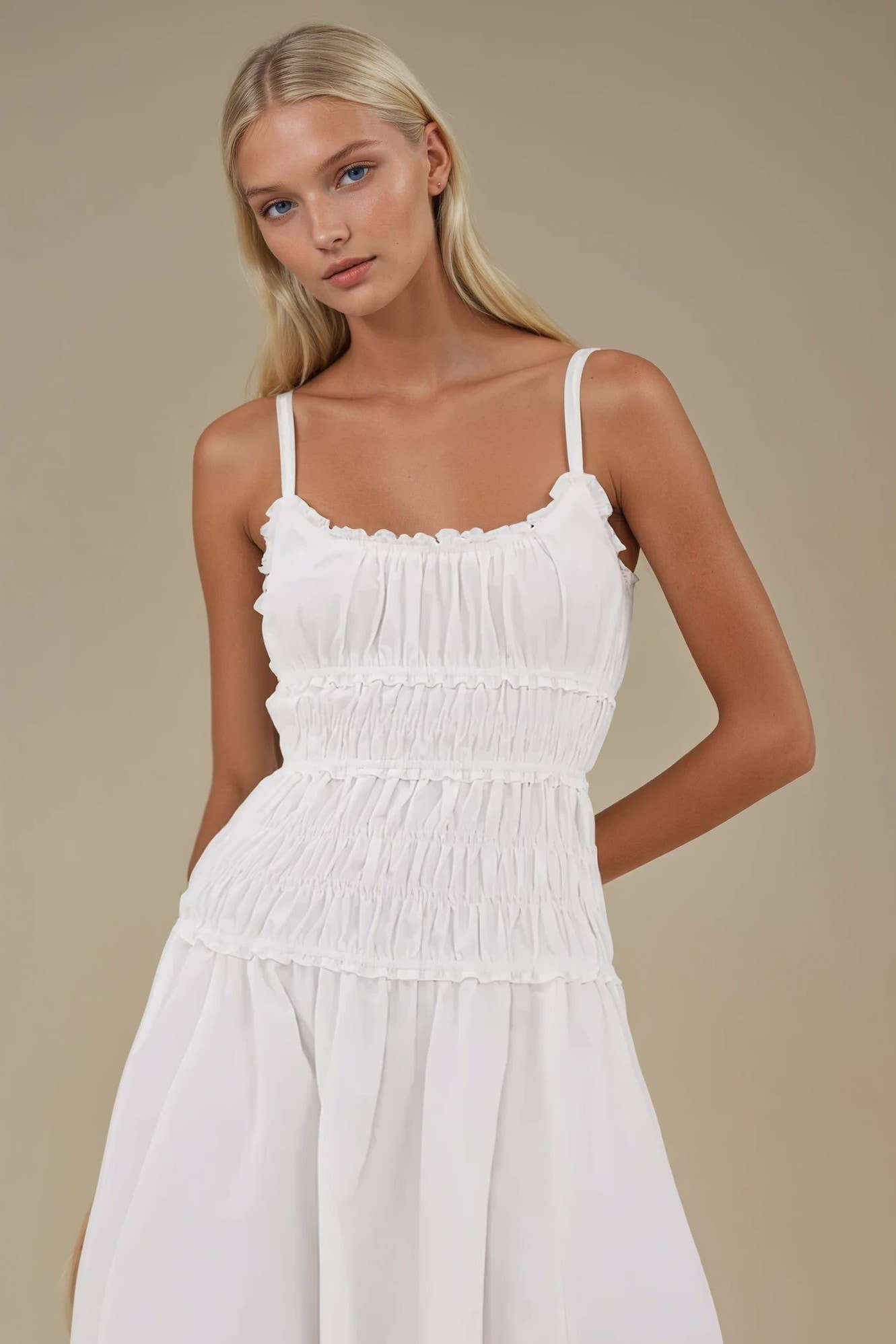 WISTERIA LANE - WHITE SMOCKED MAXI COTTON DRESS